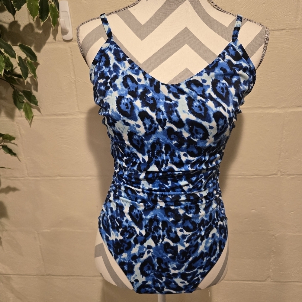 Magicsuit Blue Tide  Tummy Control One Piece Open Back Swimsuit Size 10.